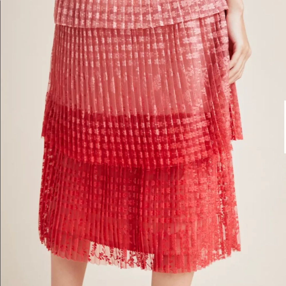 Anthropology Mave Pink/Rose Ombre Tiered Lace Skirt Size 8